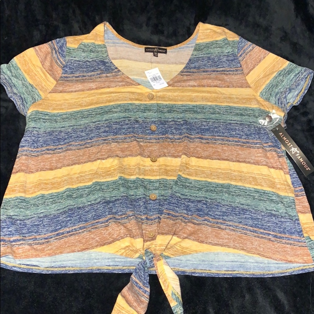 Short sleeve Multicolor front tie shirt